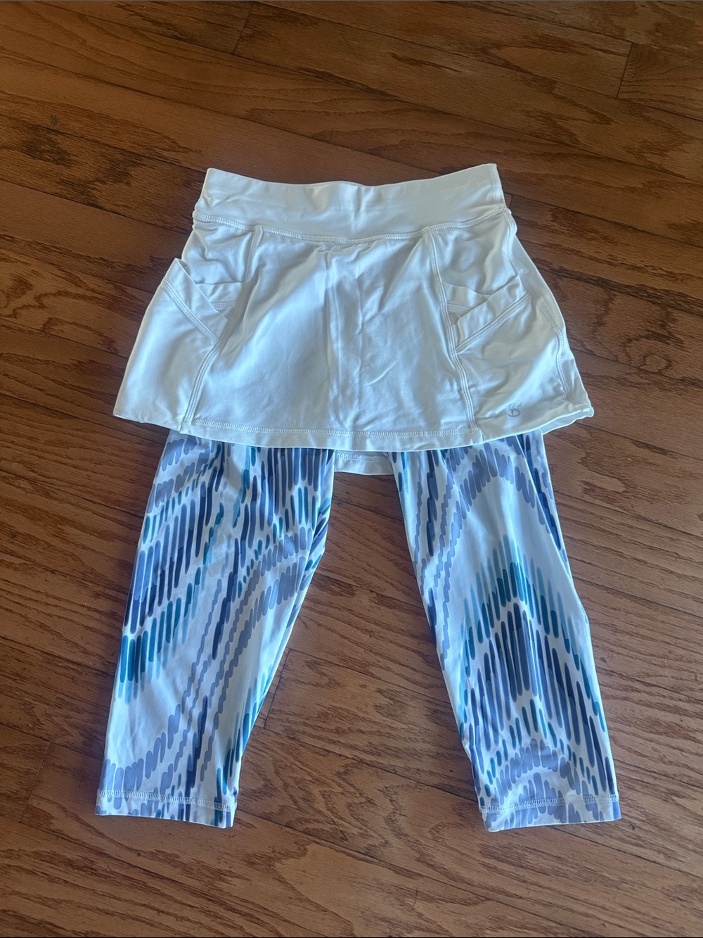 Girls White Skorted Leggings with Blue Print - Athletic Kids Bottoms